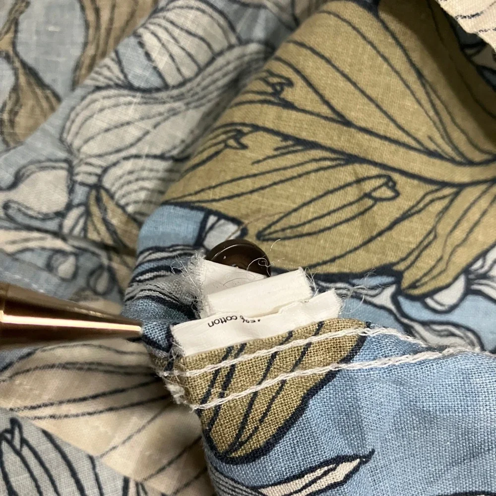 Jack O'Neill Hawaiian Shirt Men XL Coastal Linen Tropical Leaf Print Blue Tan